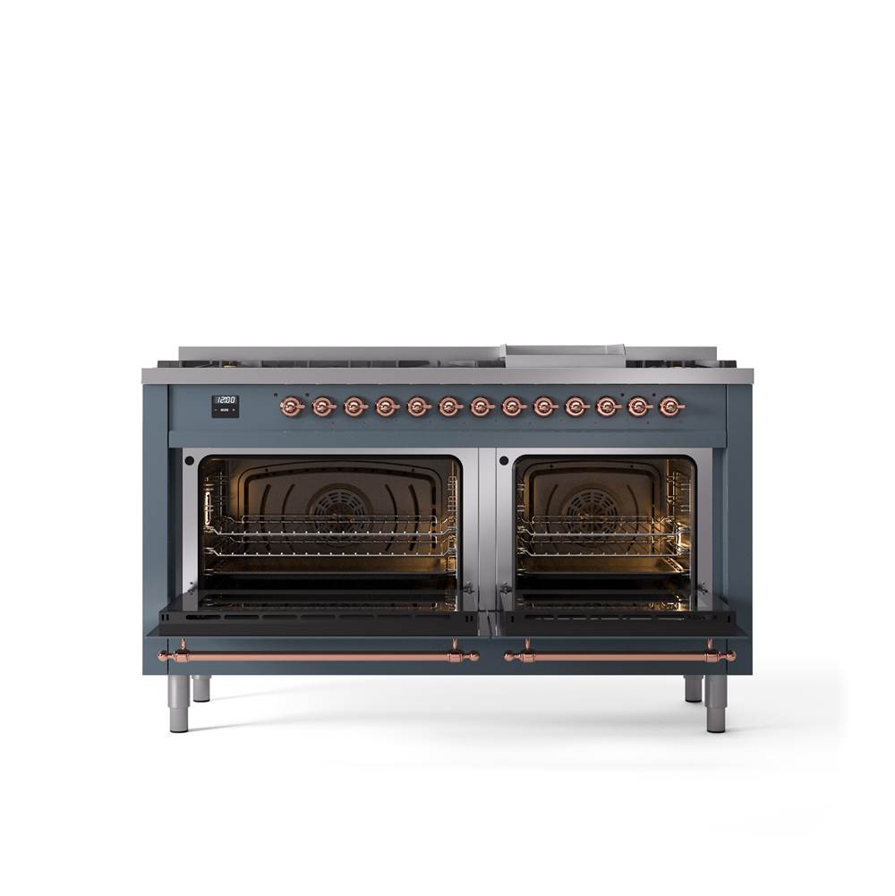 60'' Nostalgie II Series Freestanding Dual Fuel Range - Double Oven - Blue Grey - Bronze trim - Griddle - Natural Gas