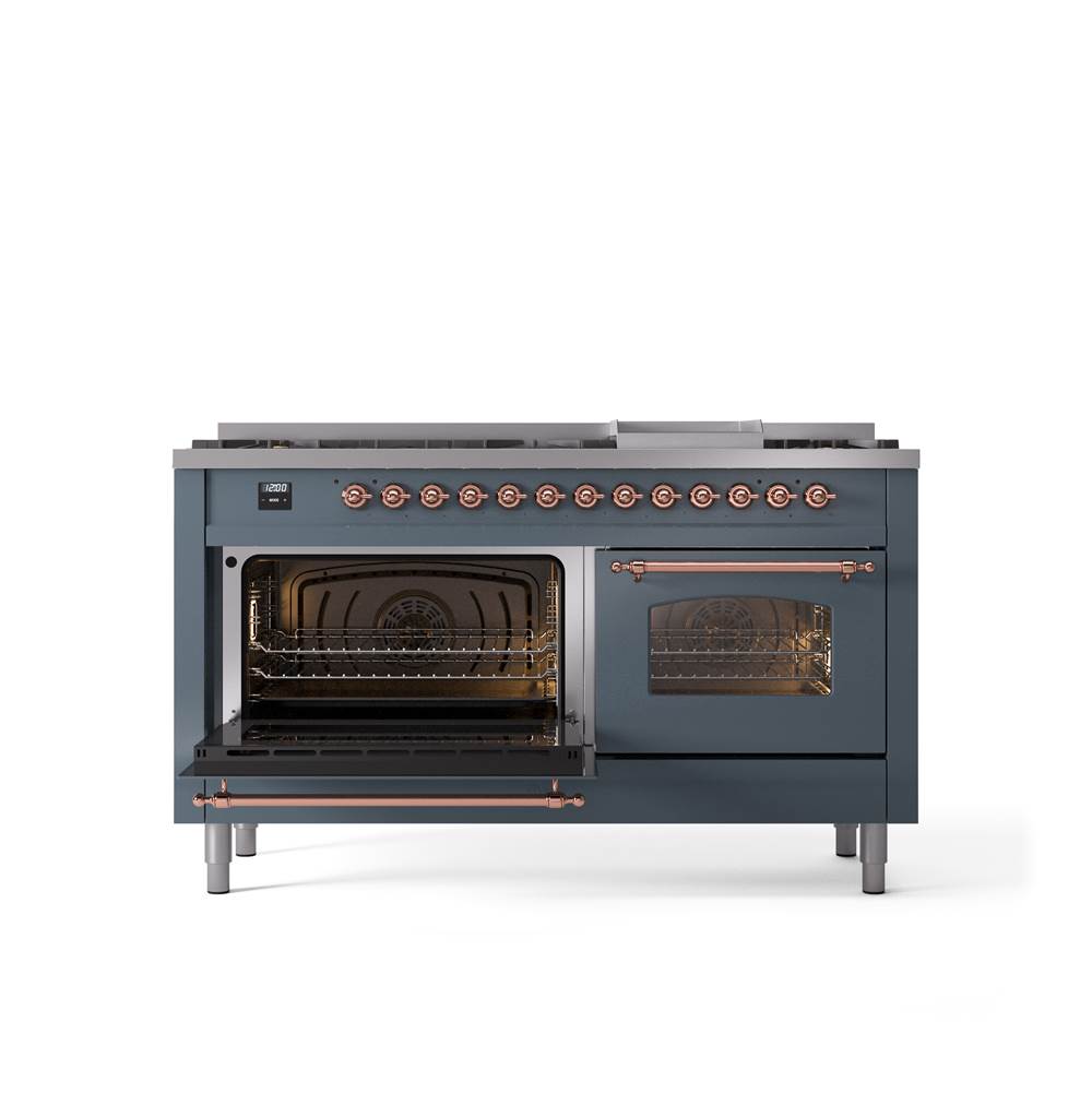 60'' Nostalgie II Series Freestanding Dual Fuel Range - Double Oven - Blue Grey - Bronze trim - Griddle - Natural Gas