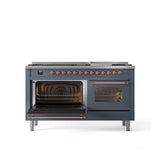 60'' Nostalgie II Series Freestanding Dual Fuel Range - Double Oven - Blue Grey - Bronze trim - Griddle - Natural Gas
