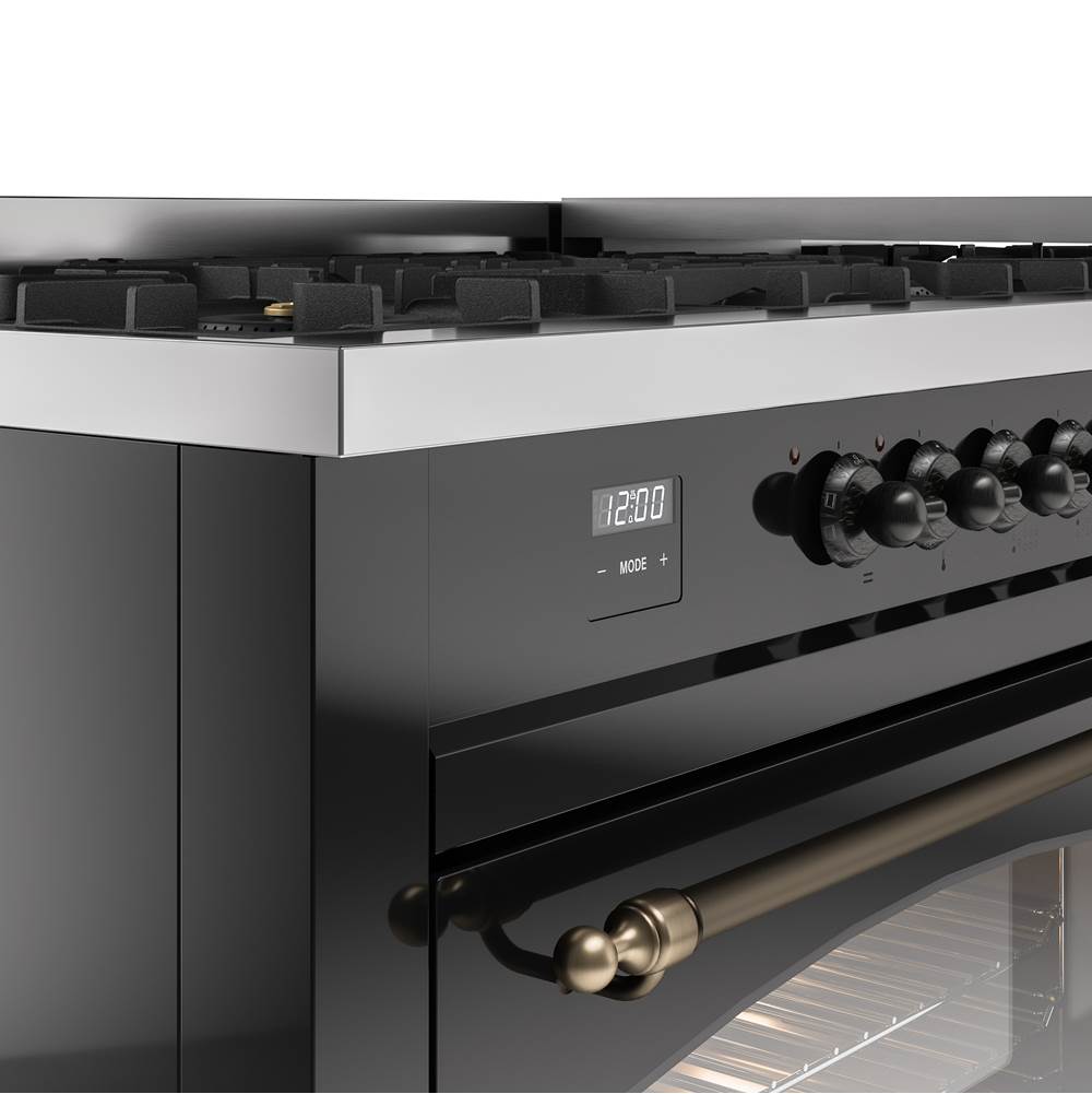 60'' Nostalgie II Series Freestanding Dual Fuel Range - Double Oven - Glossy Black - Bronze trim - Griddle - Natural Gas