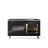 60'' Nostalgie II Series Freestanding Dual Fuel Range - Double Oven - Glossy Black - Bronze trim - Griddle - Natural Gas