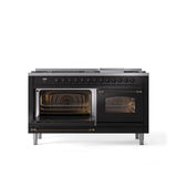60'' Nostalgie II Series Freestanding Dual Fuel Range - Double Oven - Glossy Black - Bronze trim - Griddle - Natural Gas