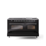 60'' Nostalgie II Series Freestanding Dual Fuel Range - Double Oven - Glossy Black - Bronze trim - Griddle - Natural Gas