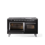 60'' Nostalgie II Series Freestanding Dual Fuel Range - Double Oven - Glossy Black - Bronze trim - Griddle - Natural Gas