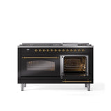 60'' Nostalgie II Series Freestanding Dual Fuel Range - Double Oven - Glossy Black - Bronze trim - Griddle - Natural Gas