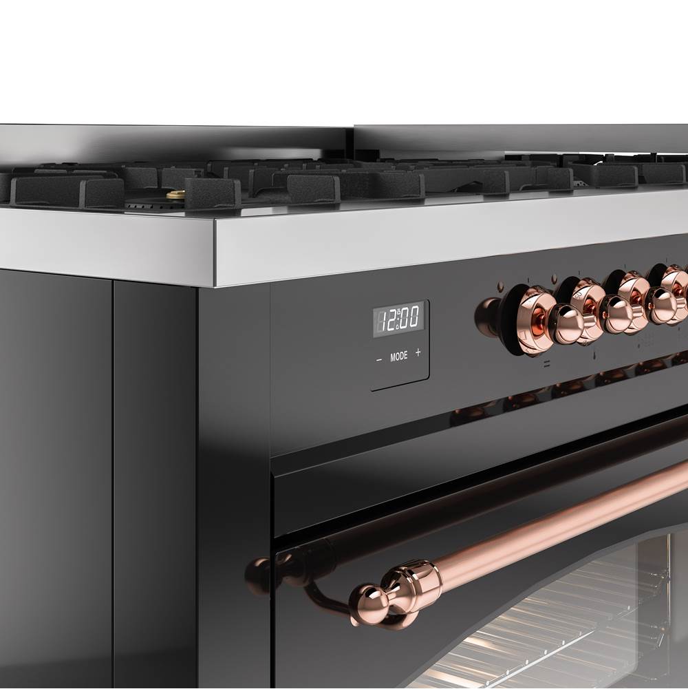 60'' Nostalgie II Series Freestanding Dual Fuel Range - Double Oven - Glossy Black - Bronze trim - Griddle - Natural Gas