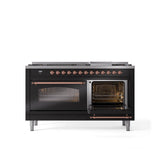 60'' Nostalgie II Series Freestanding Dual Fuel Range - Double Oven - Glossy Black - Bronze trim - Griddle - Natural Gas