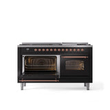 60'' Nostalgie II Series Freestanding Dual Fuel Range - Double Oven - Glossy Black - Bronze trim - Griddle - Natural Gas