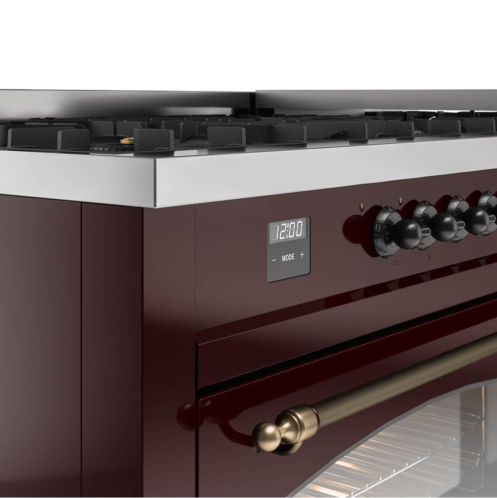 60'' Nostalgie II Series Freestanding Dual Fuel Range - Double Oven - Burgundy - Bronze trim - Griddle - Natural Gas