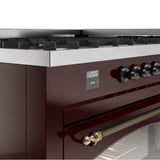 60'' Nostalgie II Series Freestanding Dual Fuel Range - Double Oven - Burgundy - Bronze trim - Griddle - Natural Gas