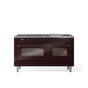 ILVE - 60'' Nostalgie II Series Freestanding Dual Fuel Range - Double Oven - Burgundy - Bronze trim - Griddle - Natural Gas - Bronze