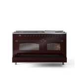 60'' Nostalgie II Series Freestanding Dual Fuel Range - Double Oven - Burgundy - Bronze trim - Griddle - Natural Gas