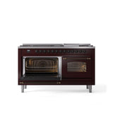 60'' Nostalgie II Series Freestanding Dual Fuel Range - Double Oven - Burgundy - Bronze trim - Griddle - Natural Gas