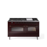 60'' Nostalgie II Series Freestanding Dual Fuel Range - Double Oven - Burgundy - Bronze trim - Griddle - Natural Gas