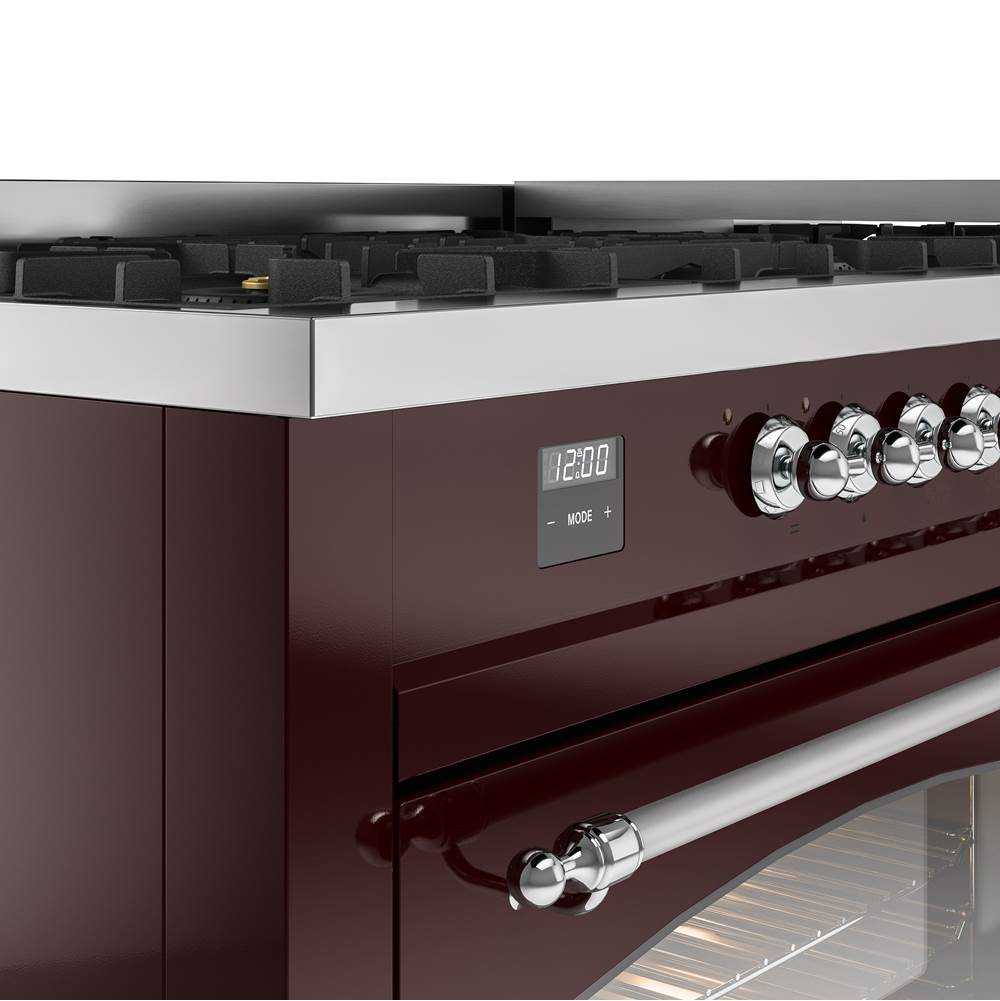 60'' Nostalgie II Series Freestanding Dual Fuel Range - Double Oven - Burgundy - Bronze trim - Griddle - Natural Gas