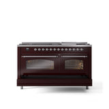 60'' Nostalgie II Series Freestanding Dual Fuel Range - Double Oven - Burgundy - Bronze trim - Griddle - Natural Gas