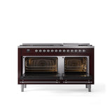 60'' Nostalgie II Series Freestanding Dual Fuel Range - Double Oven - Burgundy - Bronze trim - Griddle - Natural Gas