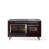 60'' Nostalgie II Series Freestanding Dual Fuel Range - Double Oven - Burgundy - Bronze trim - Griddle - Natural Gas