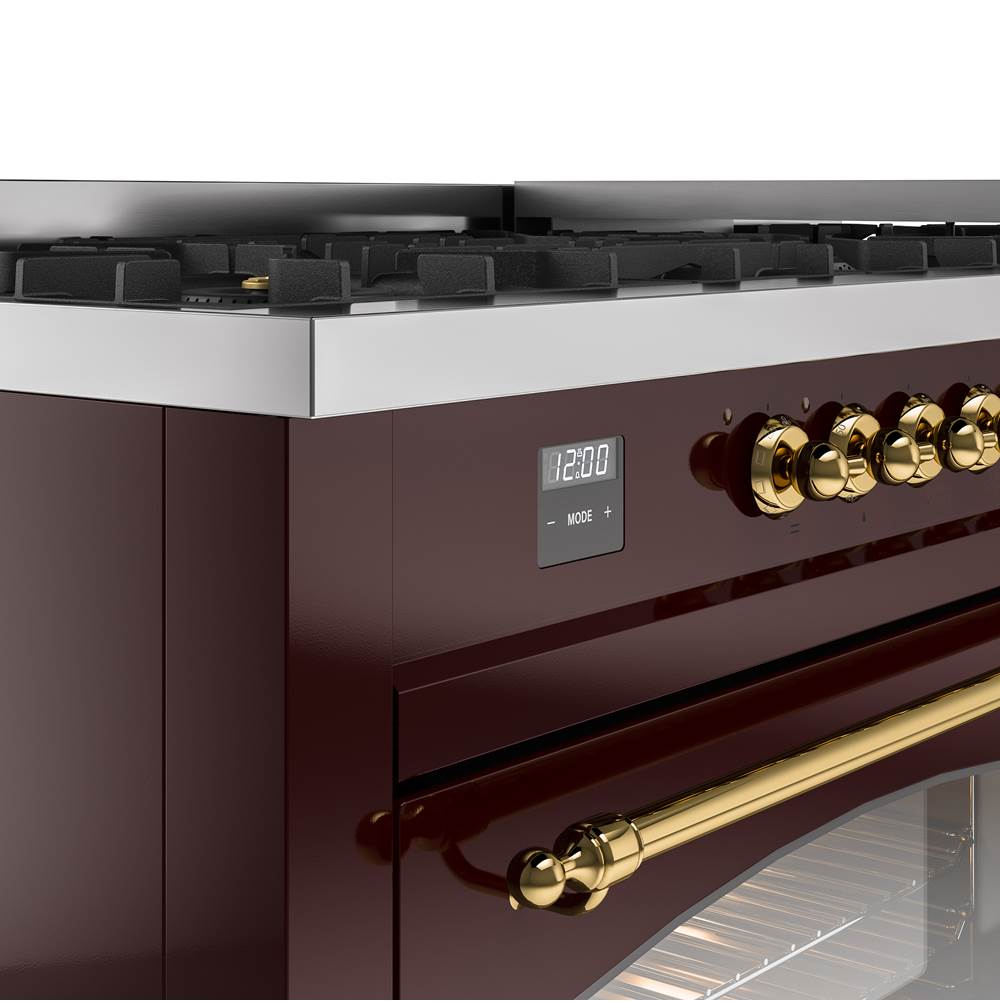 60'' Nostalgie II Series Freestanding Dual Fuel Range - Double Oven - Burgundy - Bronze trim - Griddle - Natural Gas