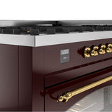 60'' Nostalgie II Series Freestanding Dual Fuel Range - Double Oven - Burgundy - Bronze trim - Griddle - Natural Gas