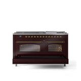 60'' Nostalgie II Series Freestanding Dual Fuel Range - Double Oven - Burgundy - Bronze trim - Griddle - Natural Gas