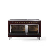 60'' Nostalgie II Series Freestanding Dual Fuel Range - Double Oven - Burgundy - Bronze trim - Griddle - Natural Gas