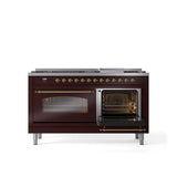 60'' Nostalgie II Series Freestanding Dual Fuel Range - Double Oven - Burgundy - Bronze trim - Griddle - Natural Gas