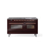 ILVE - 60'' Nostalgie II Series Freestanding Dual Fuel Range - Double Oven - Burgundy - Copper trim - Griddle - Natural Gas - Copper