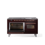 60'' Nostalgie II Series Freestanding Dual Fuel Range - Double Oven - Burgundy - Copper trim - Griddle - Natural Gas