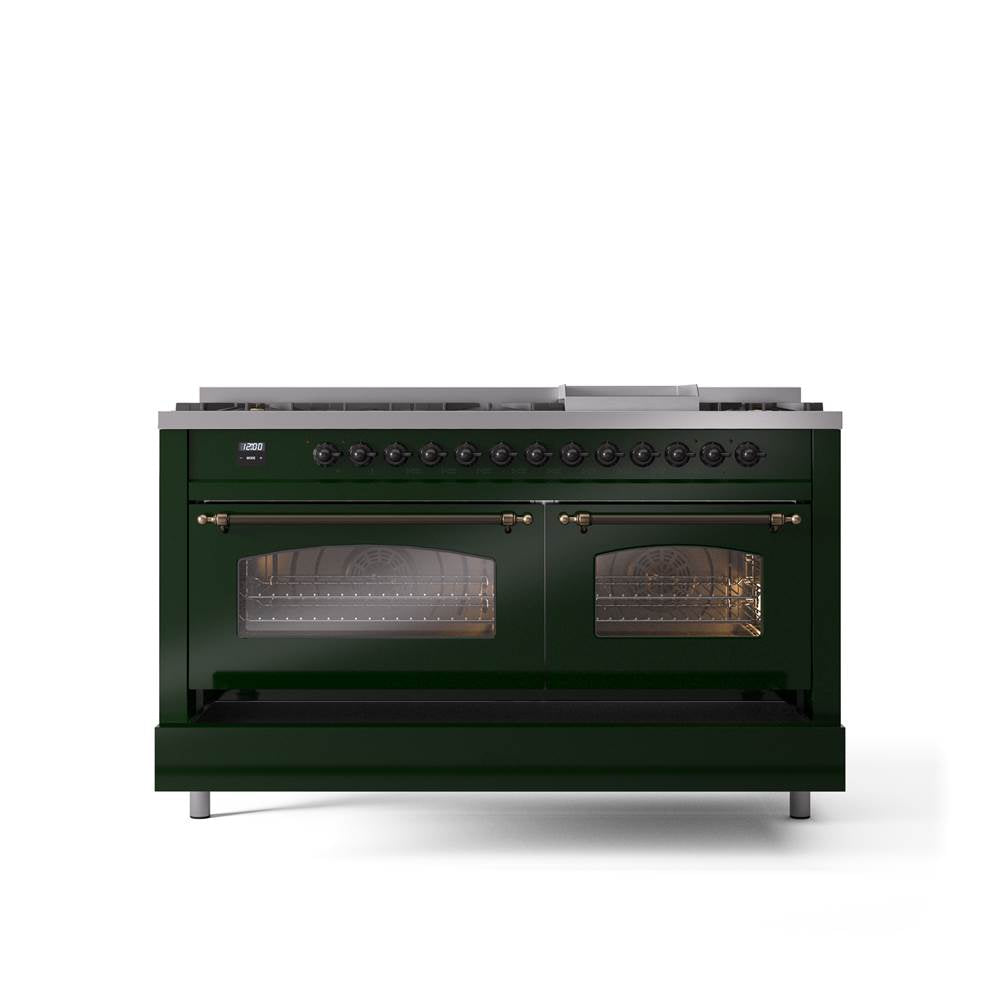 60'' Nostalgie II Series Freestanding Dual Fuel Range - Double Oven - Emerald Green - Bronze trim - Griddle - Natural Gas