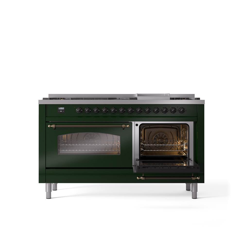 60'' Nostalgie II Series Freestanding Dual Fuel Range - Double Oven - Emerald Green - Bronze trim - Griddle - Natural Gas