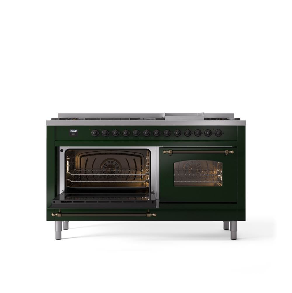60'' Nostalgie II Series Freestanding Dual Fuel Range - Double Oven - Emerald Green - Bronze trim - Griddle - Natural Gas