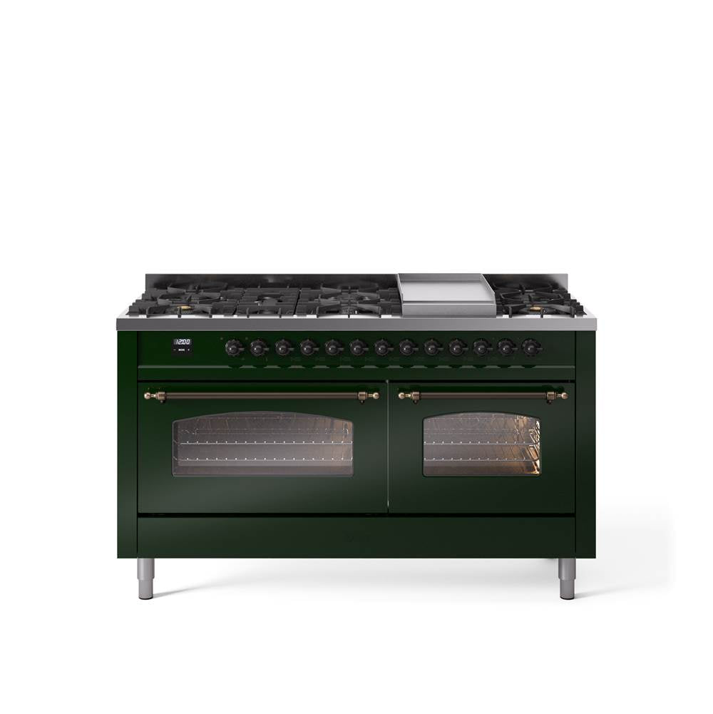 60'' Nostalgie II Series Freestanding Dual Fuel Range - Double Oven - Emerald Green - Bronze trim - Griddle - Natural Gas