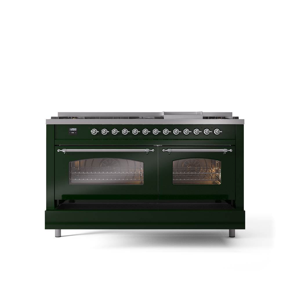 60'' Nostalgie II Series Freestanding Dual Fuel Range - Double Oven - Emerald Green - Bronze trim - Griddle - Natural Gas