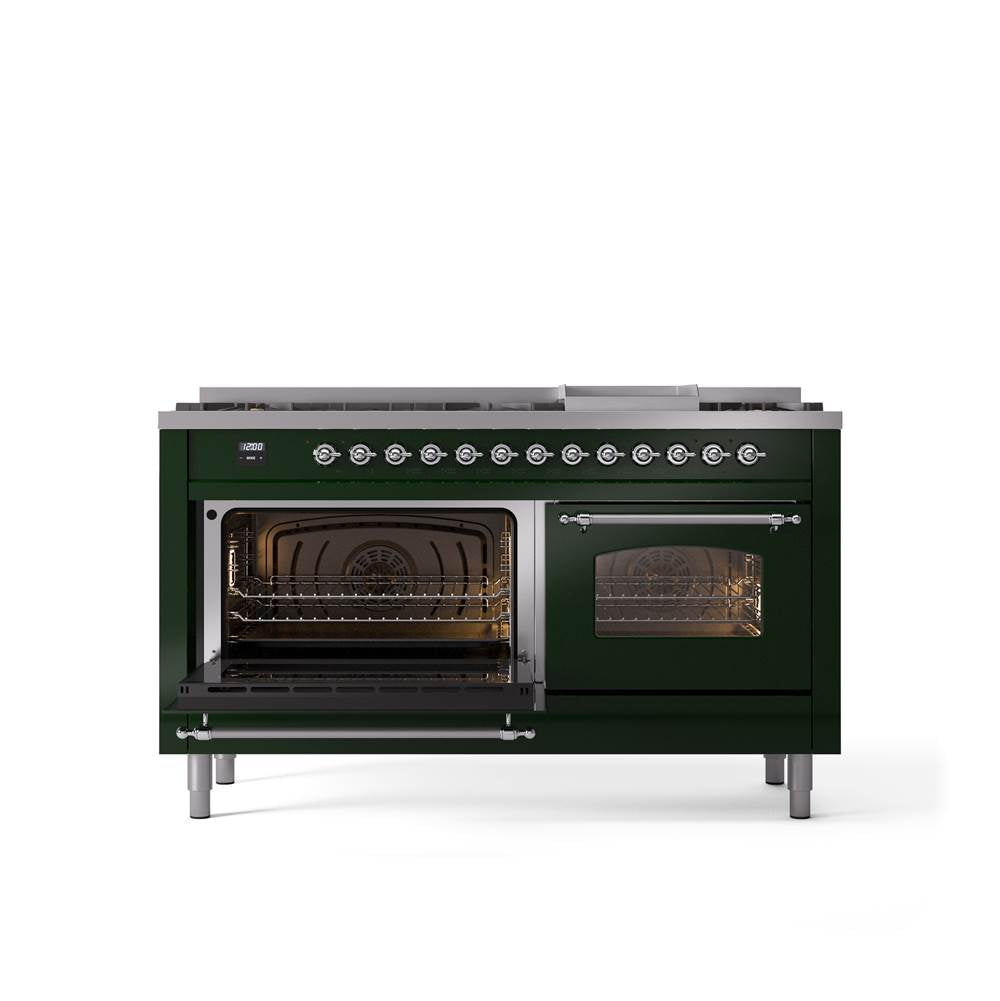 60'' Nostalgie II Series Freestanding Dual Fuel Range - Double Oven - Emerald Green - Bronze trim - Griddle - Natural Gas