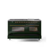 60'' Nostalgie II Series Freestanding Dual Fuel Range - Double Oven - Emerald Green - Bronze trim - Griddle - Natural Gas