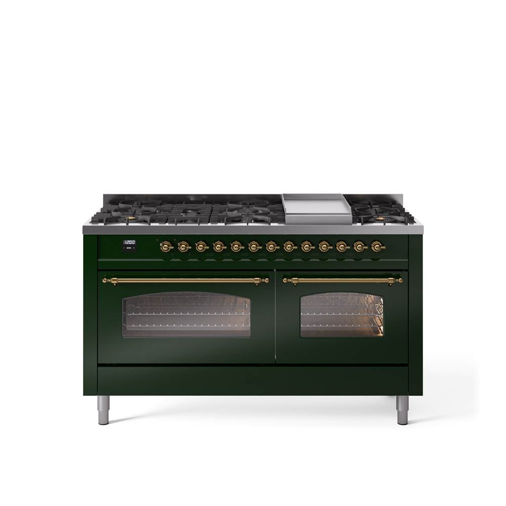 60'' Nostalgie II Series Freestanding Dual Fuel Range - Double Oven - Emerald Green - Bronze trim - Griddle - Natural Gas
