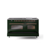 60'' Nostalgie II Series Freestanding Dual Fuel Range - Double Oven - Emerald Green - Bronze trim - Griddle - Natural Gas