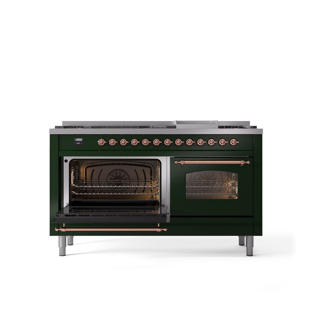 60'' Nostalgie II Series Freestanding Dual Fuel Range - Double Oven - Emerald Green - Bronze trim - Griddle - Natural Gas