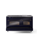 60'' Nostalgie II Series Freestanding Dual Fuel Range - Double Oven - Midnight Blue - Bronze trim - Griddle - Natural Gas