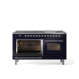 60'' Nostalgie II Series Freestanding Dual Fuel Range - Double Oven - Midnight Blue - Bronze trim - Griddle - Natural Gas