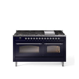 60'' Nostalgie II Series Freestanding Dual Fuel Range - Double Oven - Midnight Blue - Bronze trim - Griddle - Natural Gas