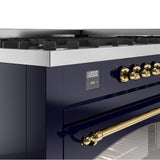 60'' Nostalgie II Series Freestanding Dual Fuel Range - Double Oven - Midnight Blue - Bronze trim - Griddle - Natural Gas