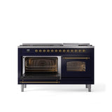 60'' Nostalgie II Series Freestanding Dual Fuel Range - Double Oven - Midnight Blue - Bronze trim - Griddle - Natural Gas