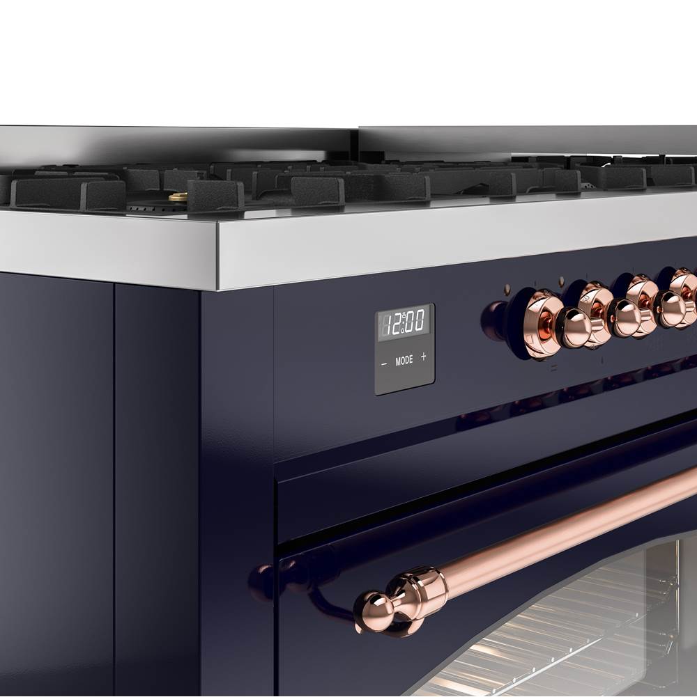 60'' Nostalgie II Series Freestanding Dual Fuel Range - Double Oven - Midnight Blue - Bronze trim - Griddle - Natural Gas