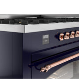 60'' Nostalgie II Series Freestanding Dual Fuel Range - Double Oven - Midnight Blue - Bronze trim - Griddle - Natural Gas
