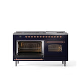 60'' Nostalgie II Series Freestanding Dual Fuel Range - Double Oven - Midnight Blue - Bronze trim - Griddle - Natural Gas