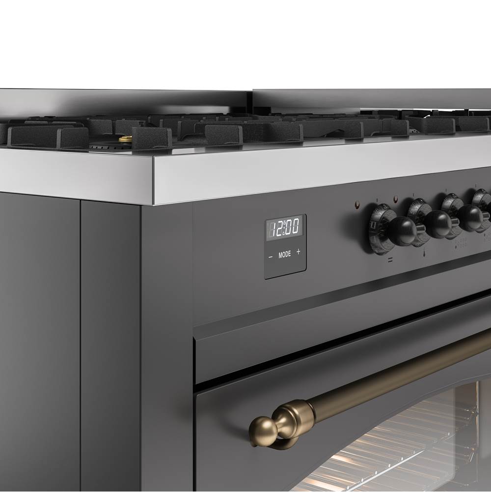 60'' Nostalgie II Series Freestanding Dual Fuel Range - Double Oven - Matte Graphite - Bronze trim - Griddle - Natural Gas