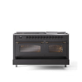 60'' Nostalgie II Series Freestanding Dual Fuel Range - Double Oven - Matte Graphite - Bronze trim - Griddle - Natural Gas