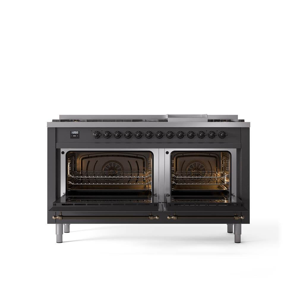 60'' Nostalgie II Series Freestanding Dual Fuel Range - Double Oven - Matte Graphite - Bronze trim - Griddle - Natural Gas